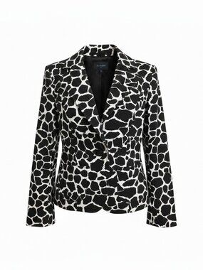 BLACK & WHITE BLAZER JACKET Stretch Tailored Animal Print Fitted